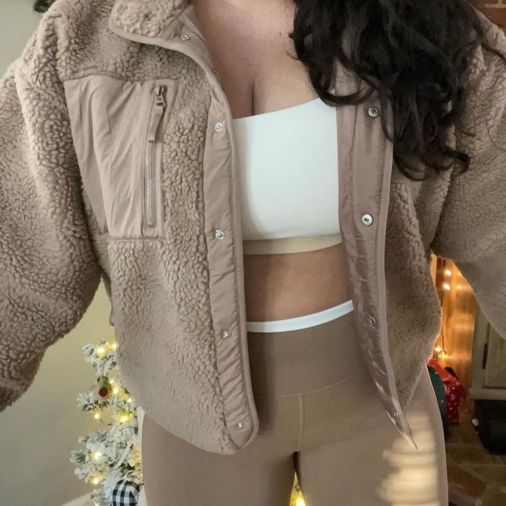 Brown Teddy Jacket and Tan Track Pants Set
